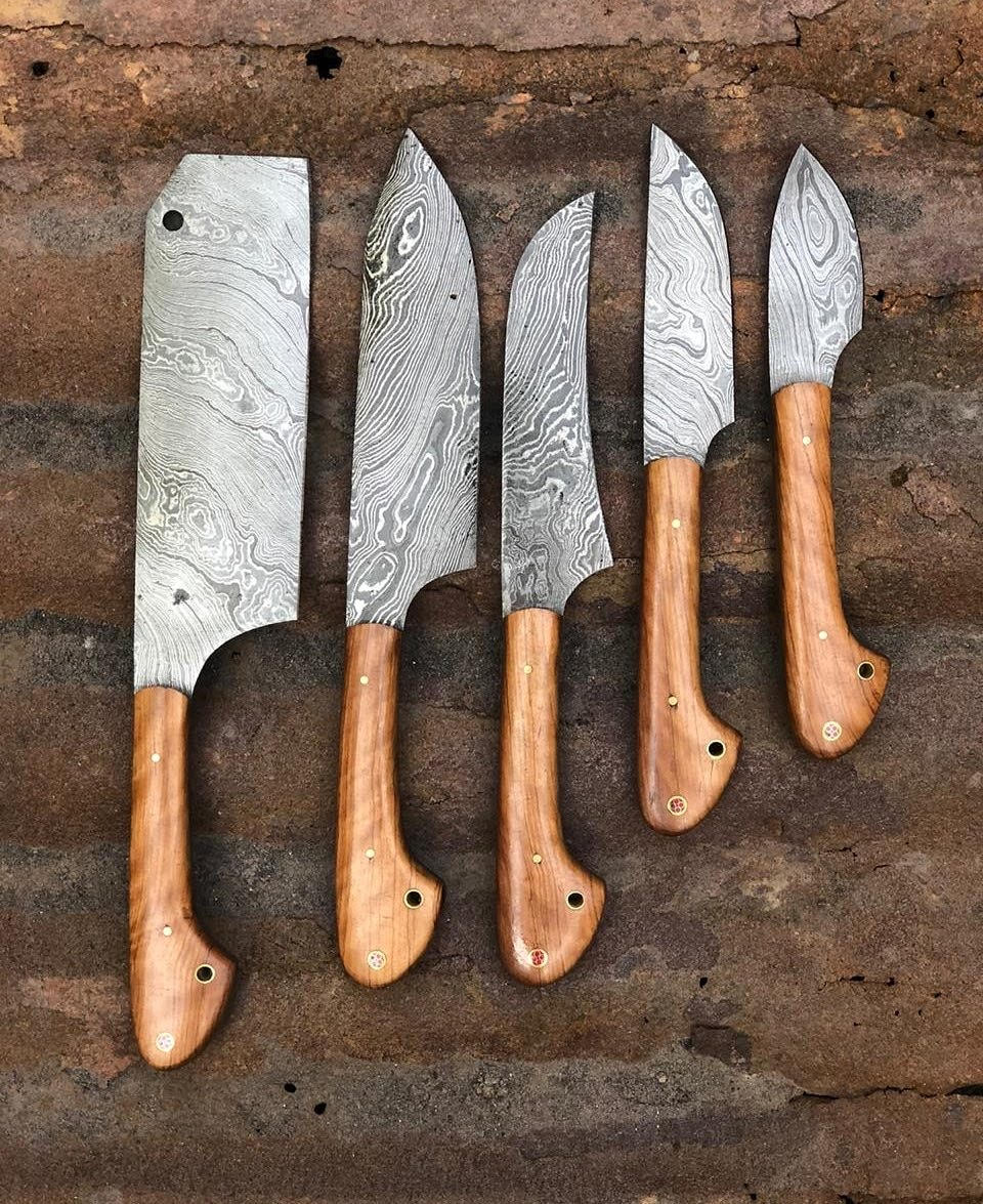 Handmade Damascus Outdoor Kitchen/Hunting/BBQ Knives set. - Troy Blades
