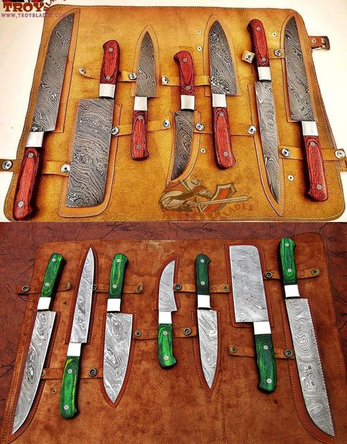 Beautiful Custom hand made Damascus steel kitchen knives sets 07 - Troy Blades