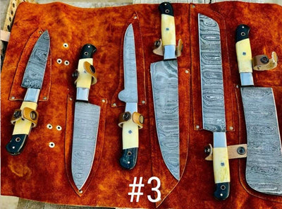 Beautiful Custom Blue hand made Damascus steel kitchen knives set 06 All - Troy Blades