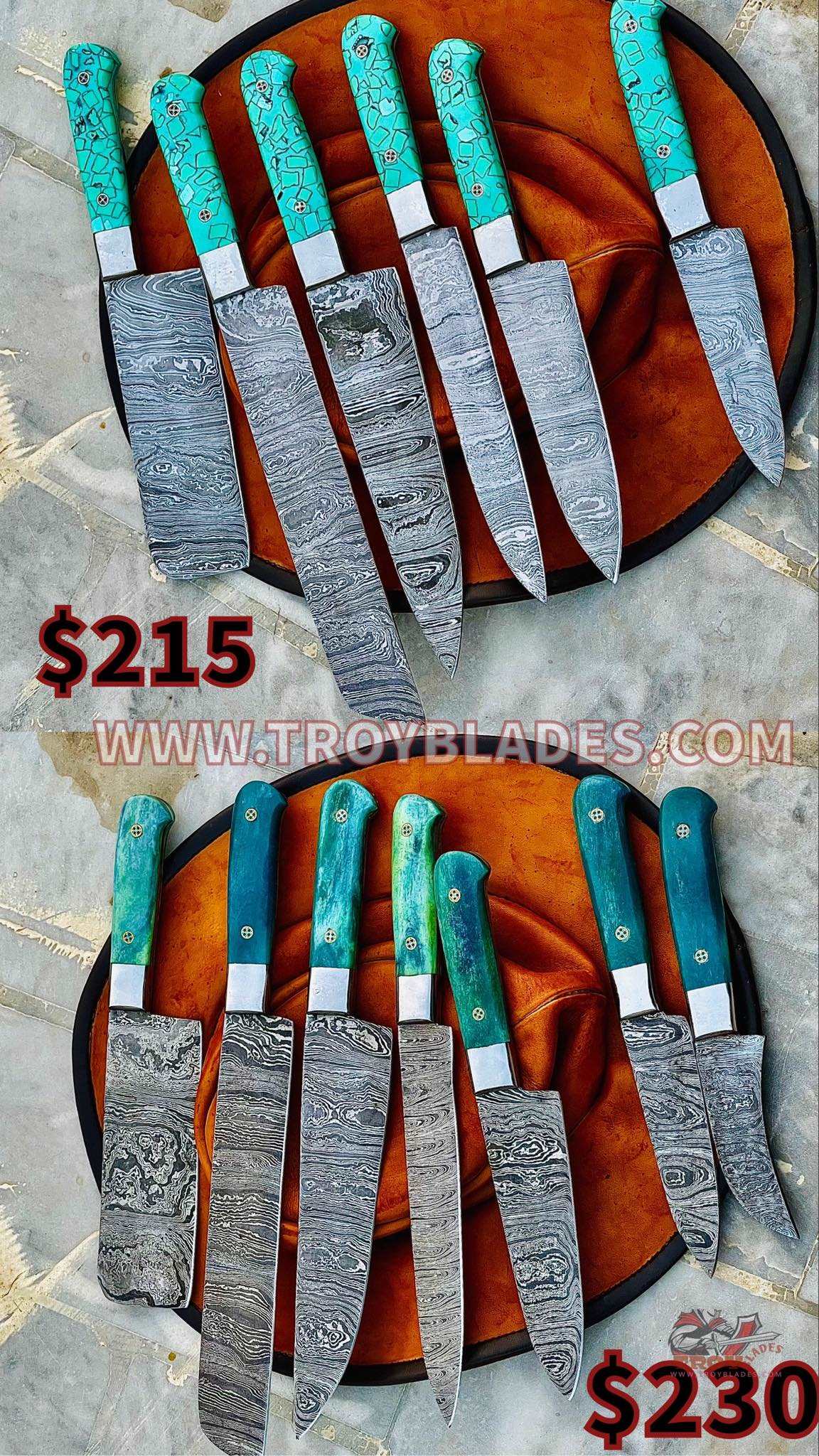 Beautiful Custom hand made Damascus steel kitchen knives sets 81 - Troy Blades