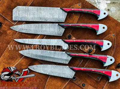 Custom handmade Damascus kitchen/BBQ knives set - Troy Blades