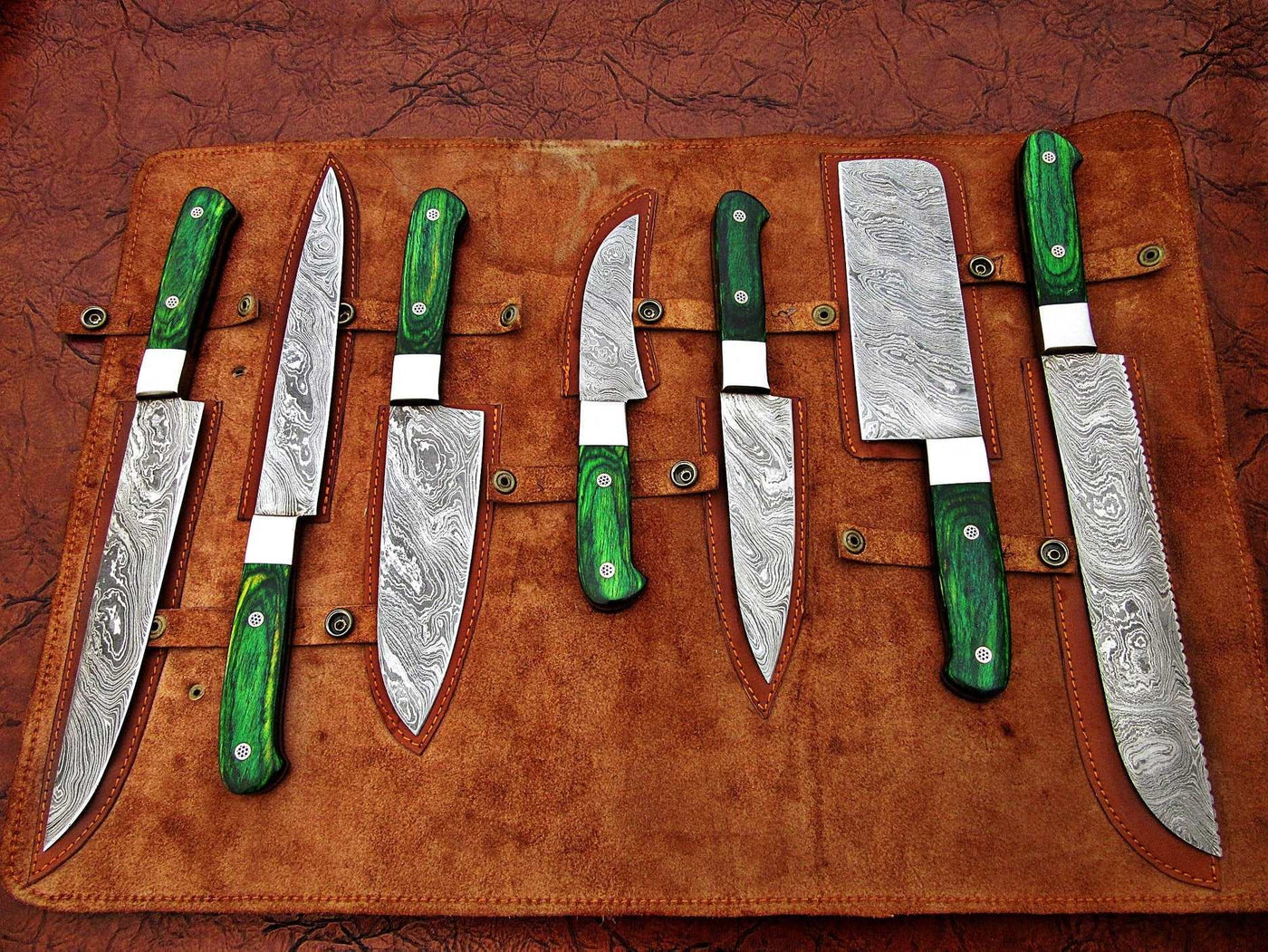 Custom hand made Damascus steel kitchen knives set - Troy Blades