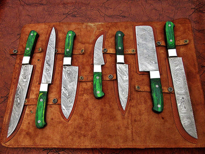 Custom hand made Damascus steel kitchen knives set - Troy Blades