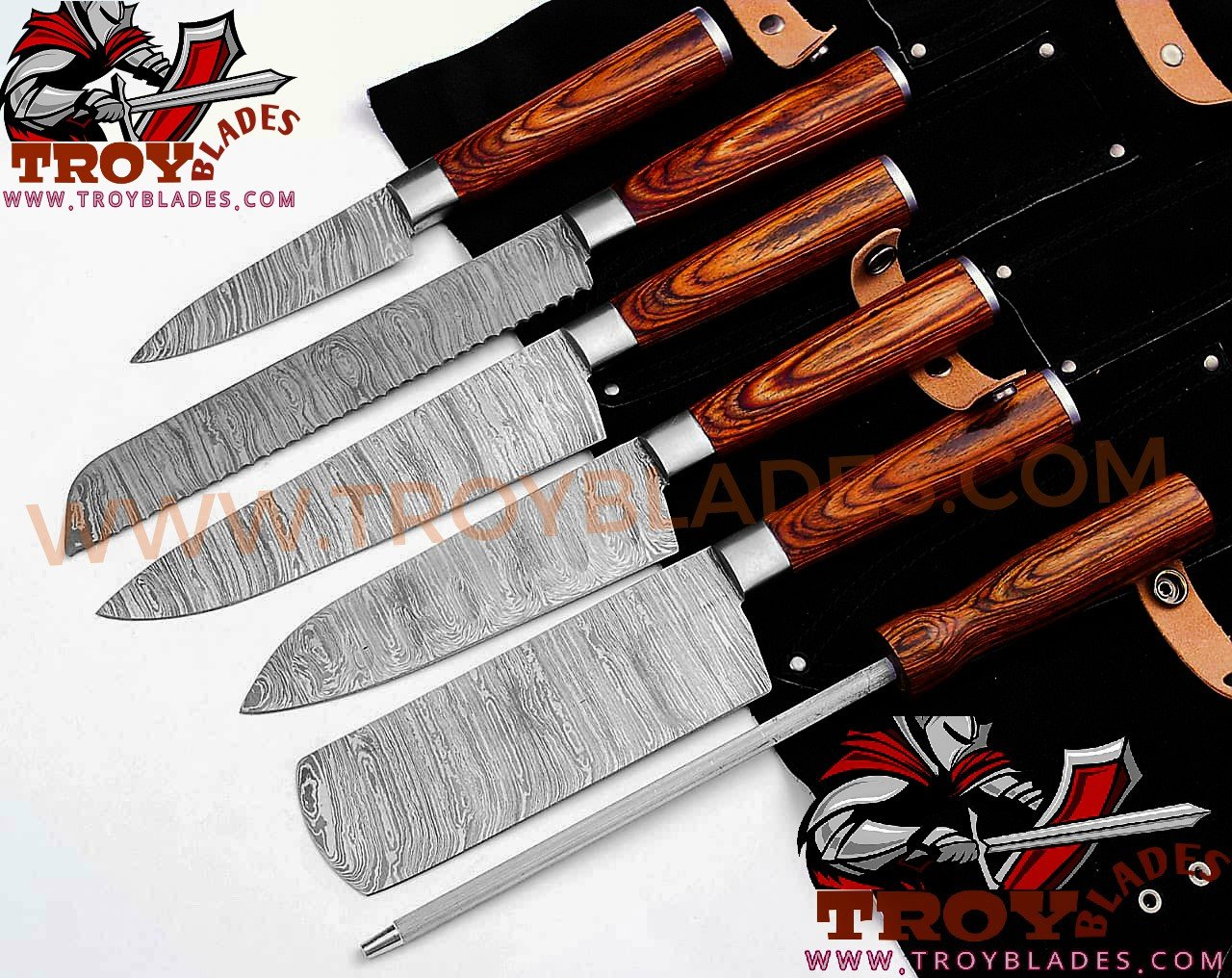 Beautiful Custom Handmade Damascus BBQ/kitchen knives - Troy Blades