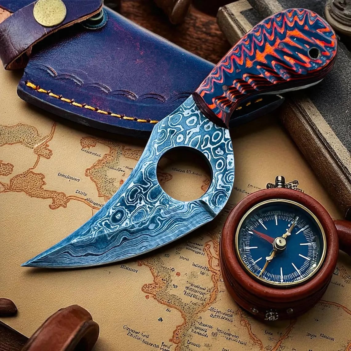 Handmade Damascus Steel Hunting Knife: Pakka Wood Handle, 7-inch 03