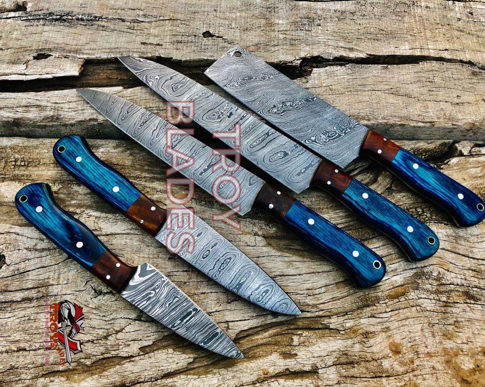 Beautiful Custom Handmade Damascus BBQ/kitchen knives - Troy Blades