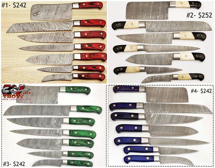 Beautiful Custom hand made Damascus steel kitchen knives sets Deal 07 - Troy Blades