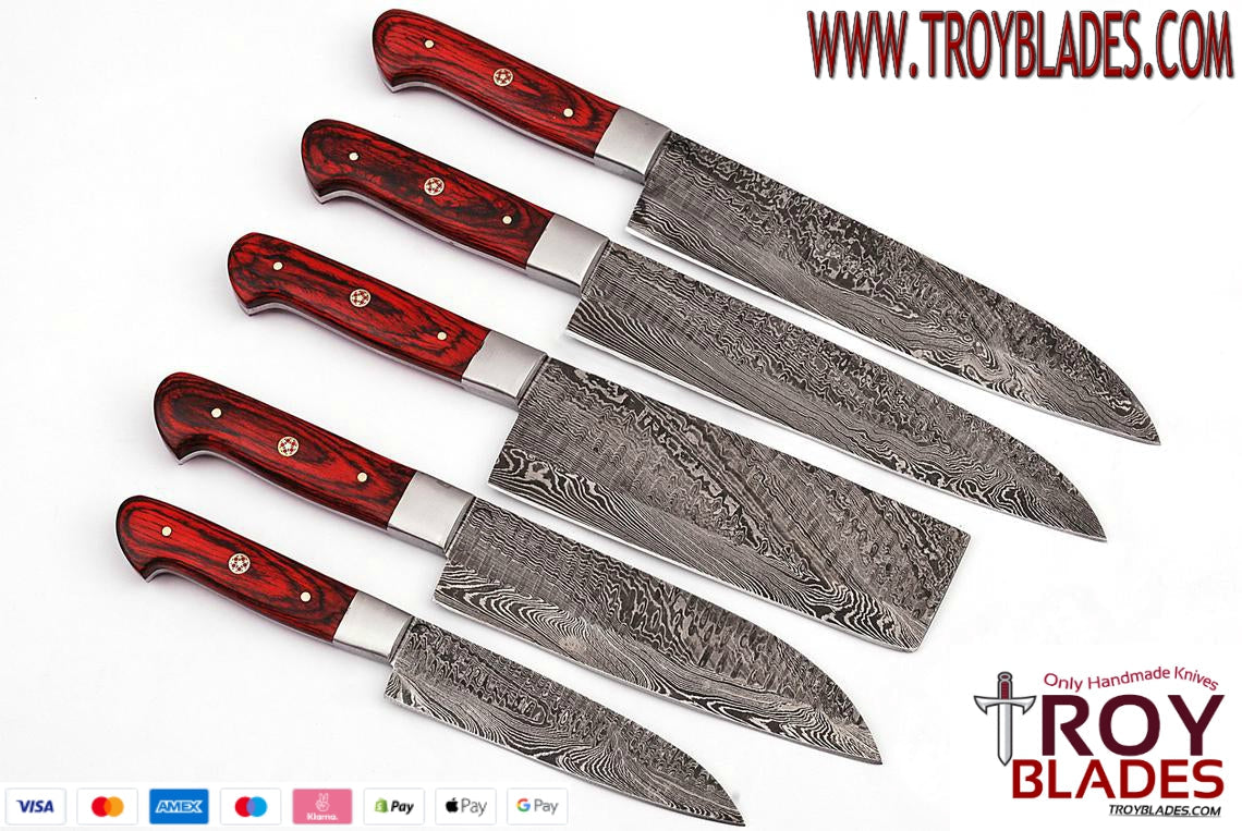 Custom hand made Damascus steel kitchen/BBQ knives set - Troy Blades
