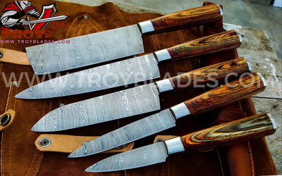 Beautiful Custom Handmade Damascus kitchen knives - Troy Blades