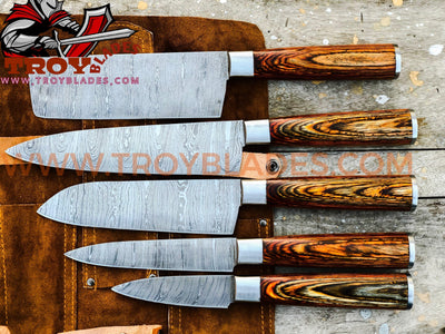 Beautiful Custom Handmade Damascus kitchen knives - Troy Blades