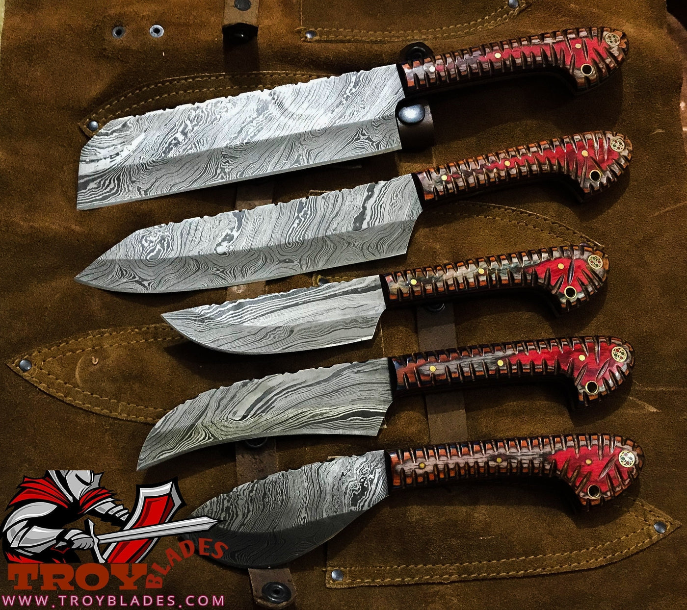 Custom Handmade Damascus Outdoor/BBq knives set - Troy Blades