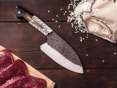 Handmade 1095 Forged Steel Serbian Style Pine Cone Epoxy handle Chopping/ Multiuse knife - Troy Blades