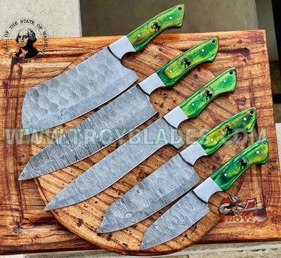Washington Flag Handles Custom Handmade Damascus Outdoor Kitchen/BBq knives set - Troy Blades