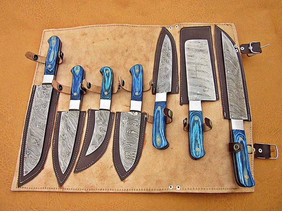 Custom Handmade Damascus Chef/Kitchen knives set 07 - Troy Blades