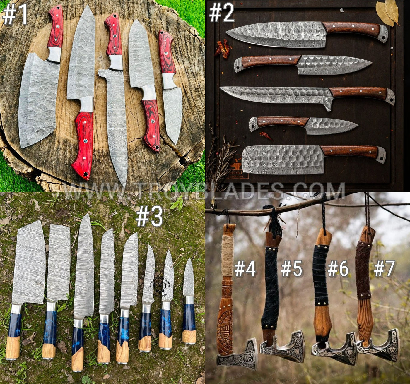 Custom Handmade Damascus Kitchen/BBQ sets/ Axes - Troy Blades