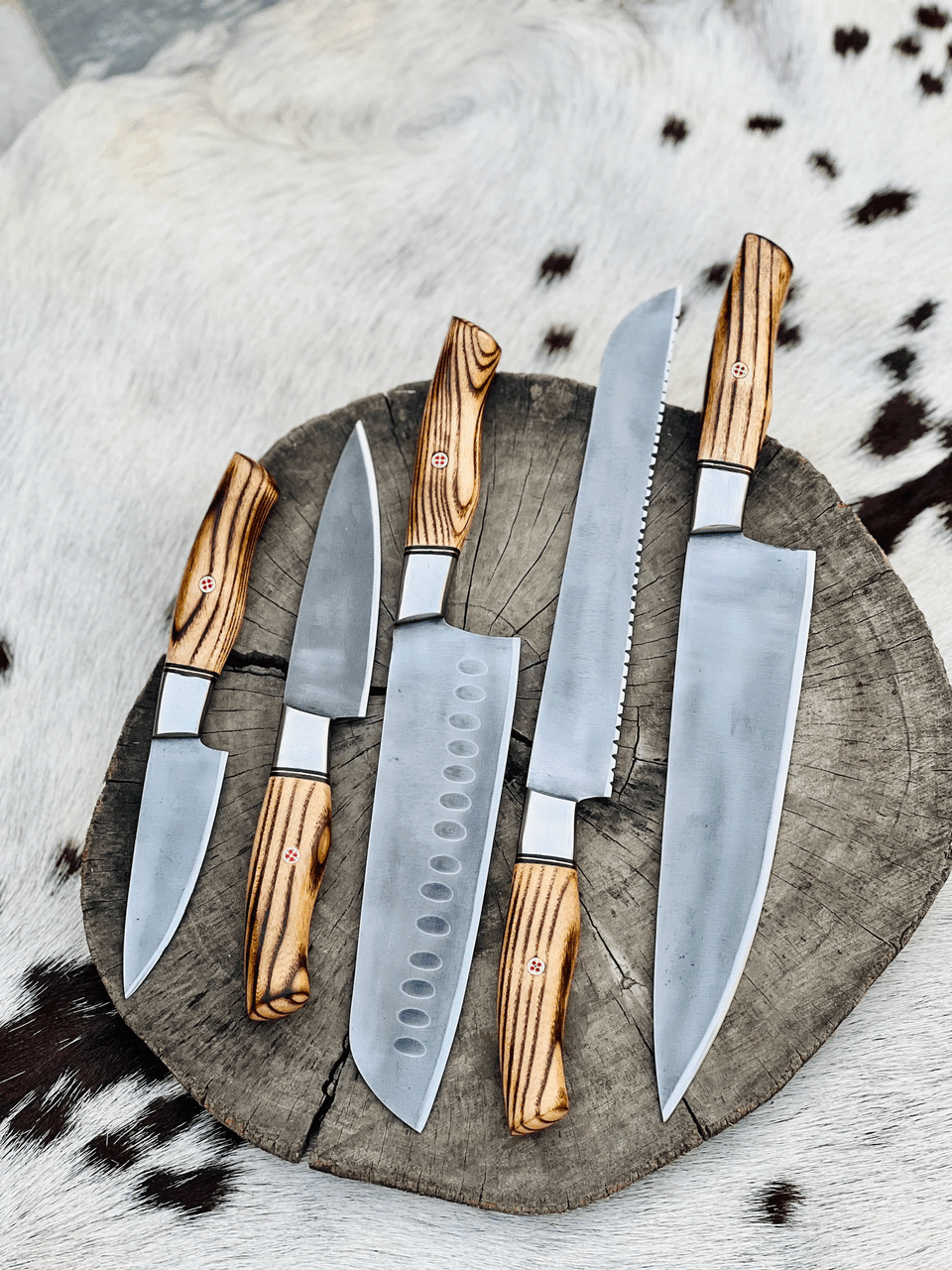 Beautiful Custom hand made D2 steel kitchen knives set - Troy Blades