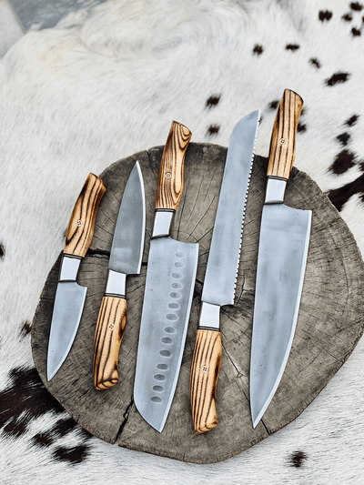 Beautiful Custom hand made D2 steel kitchen knives set - Troy Blades