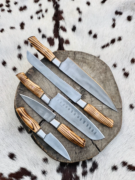Beautiful Custom hand made D2 steel kitchen knives set - Troy Blades