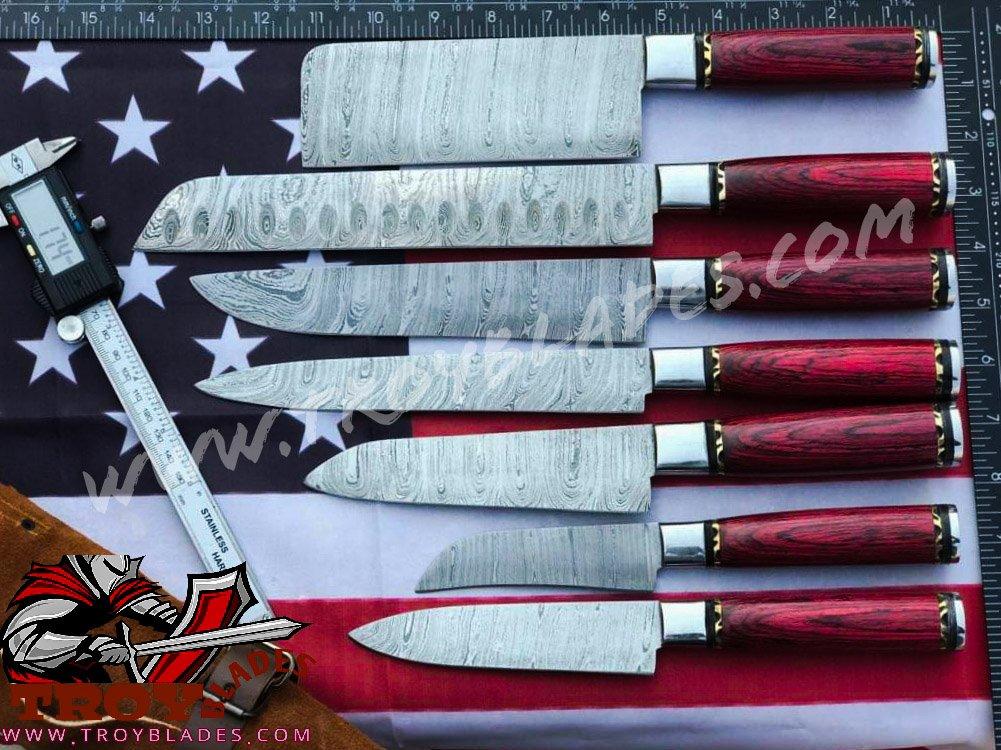 Custom Handmade Damascus steel kitchen knives set - Troy Blades