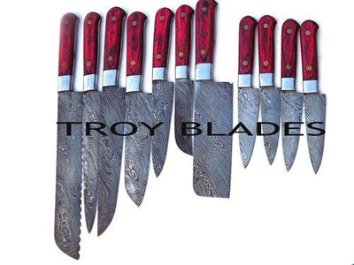 Handmade Damascus steel kitchen knives set with Steak knives - Troy Blades