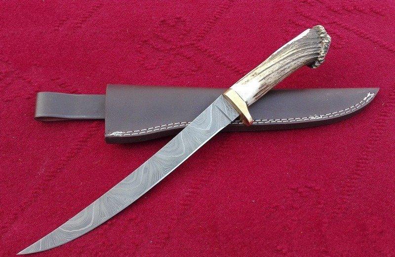 Handmade Damascus Stag horn Fillet knife - Troy Blades