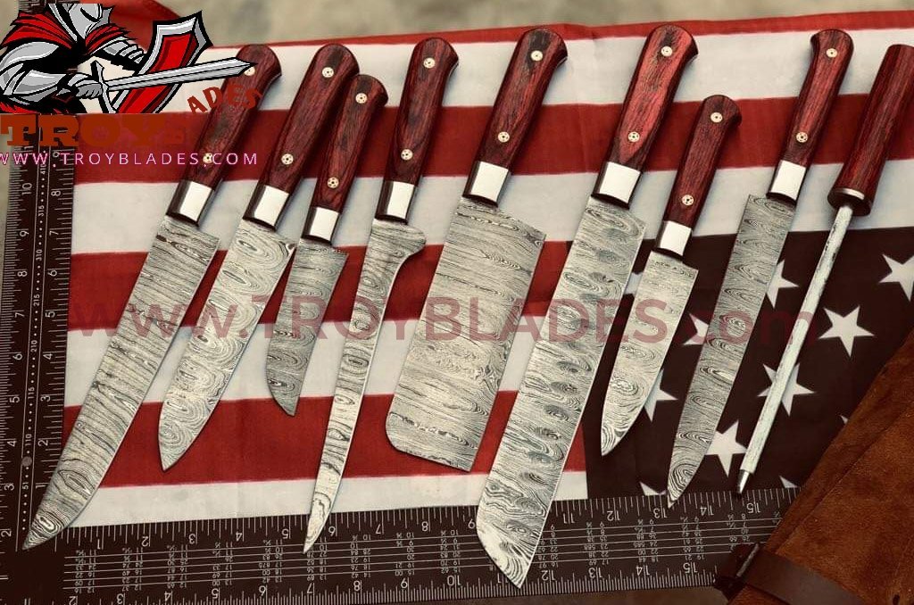 Beautiful Custom Handmade Damascus kitchen knives - Troy Blades