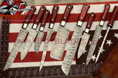 Beautiful Custom Handmade Damascus kitchen knives - Troy Blades