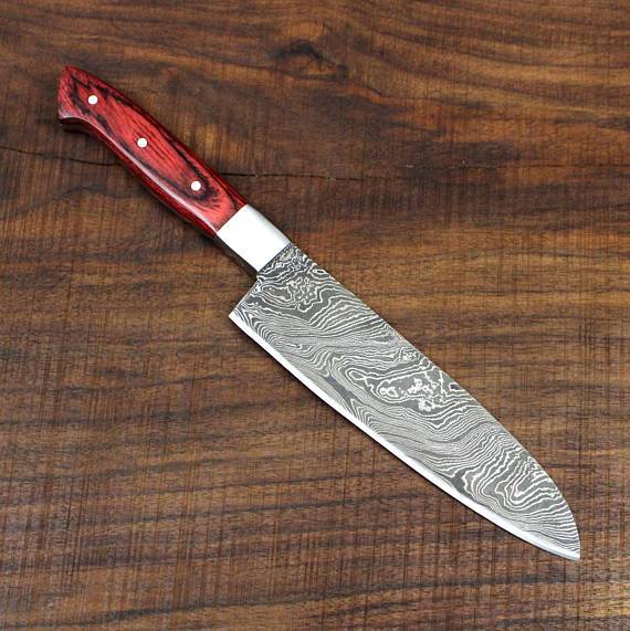 Damascus Steel Handmade Santoku Chef Knife - Troy Blades