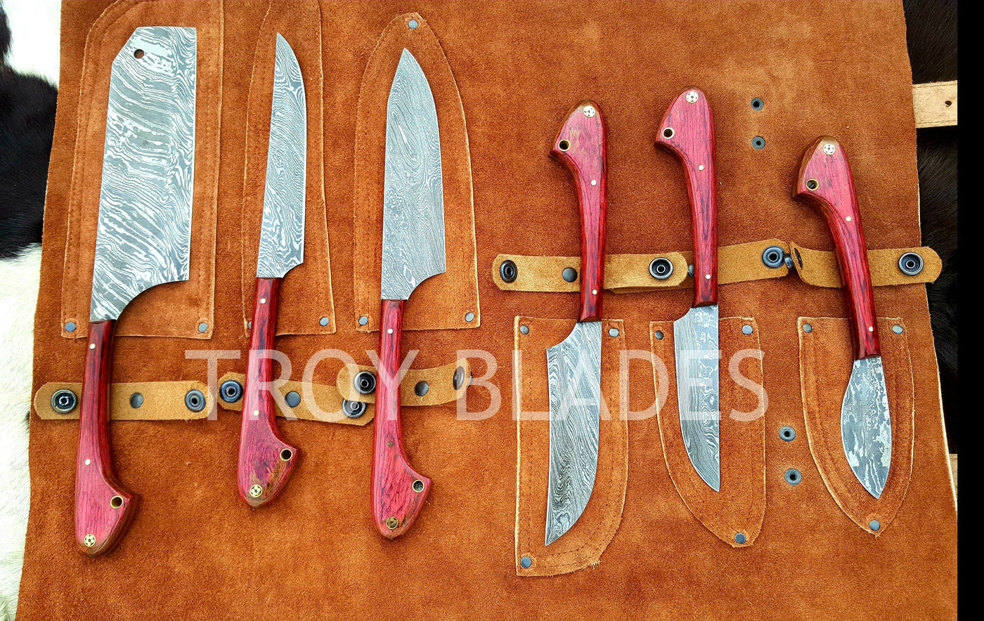 Custom hand made Damascus steel kitchen/BBQ knives set - Troy Blades