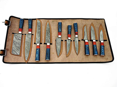 Custom Made Damascus Steel Kitchen Knife 10-Pcs Set - Troy Blades