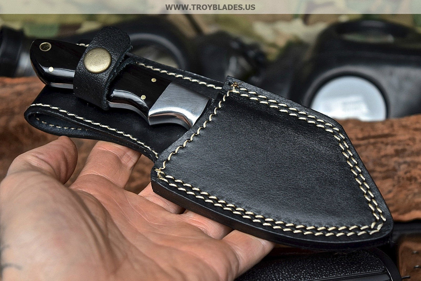 Custom Handmade Twist Damascus Hunter Skinner Buffalo Horn Camp Knife - Troy Blades