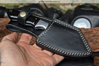 Custom Handmade Twist Damascus Hunter Skinner Buffalo Horn Camp Knife - Troy Blades