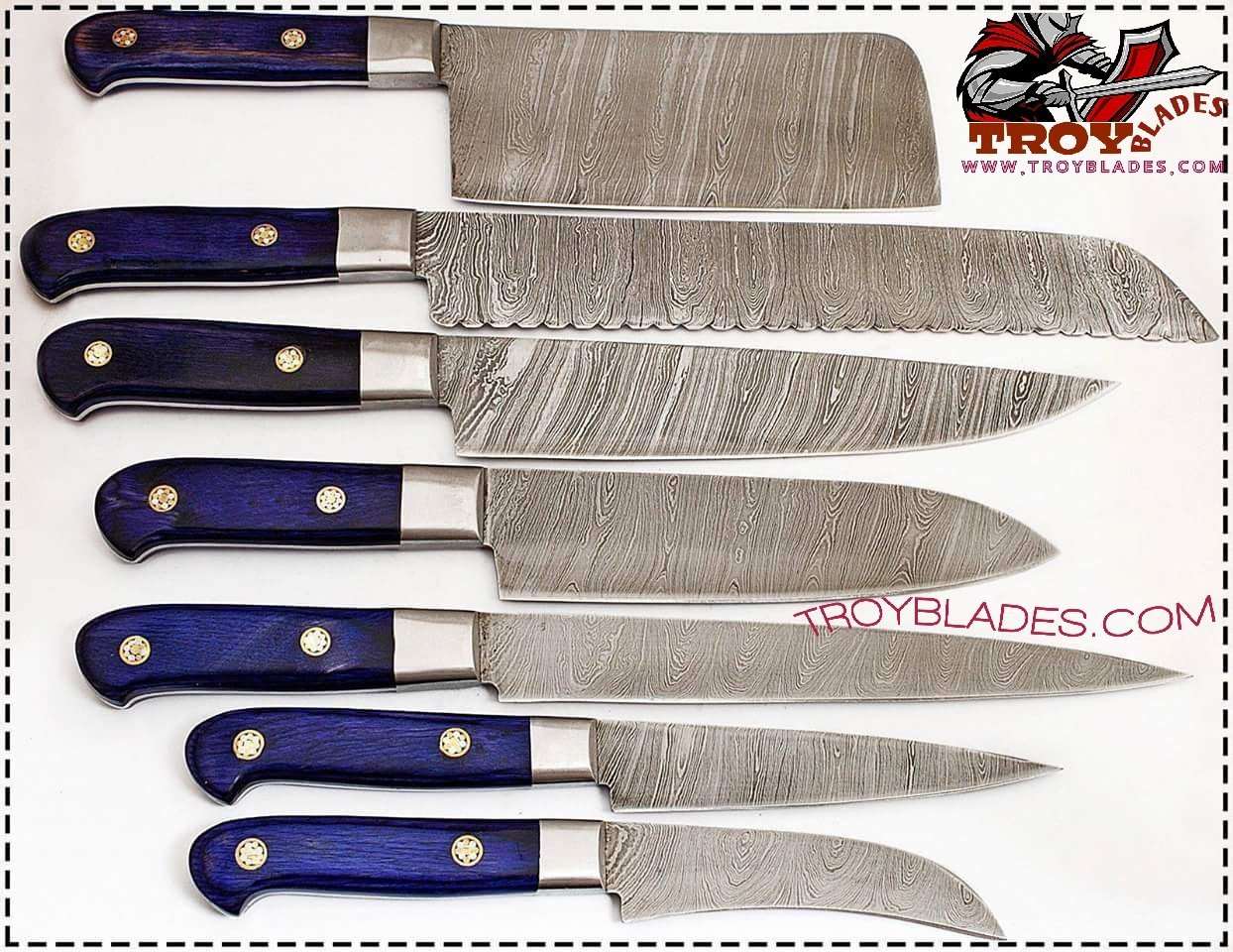 Custom Handmade Damascus Chef/Kitchen knives set - Troy Blades