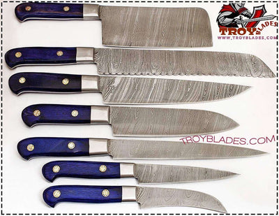 Custom Handmade Damascus Chef/Kitchen knives set - Troy Blades