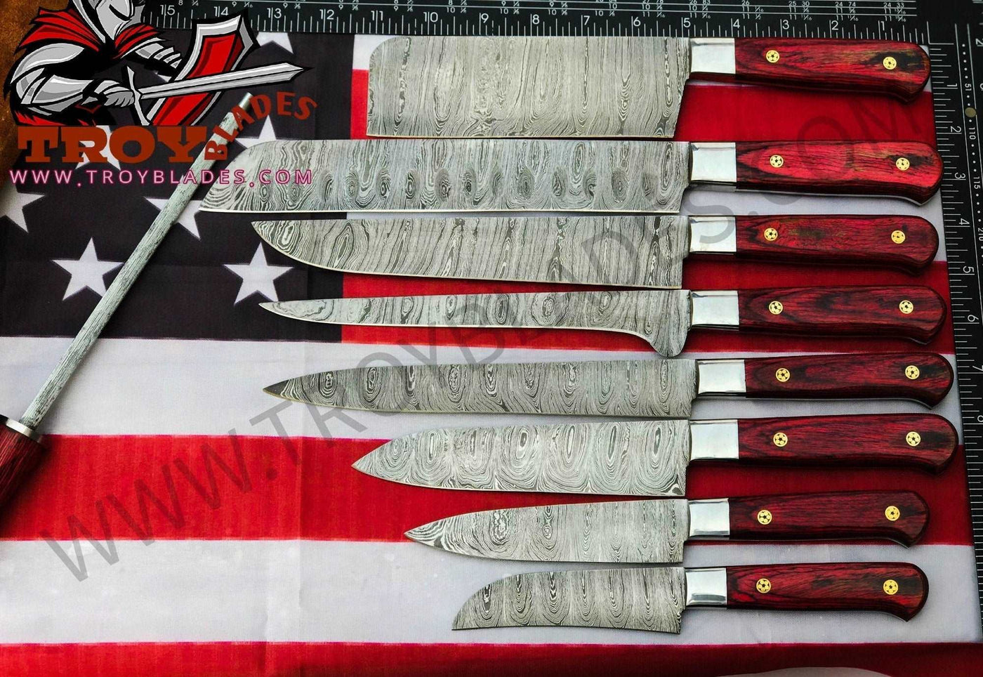 Beautiful Custom Handmade Damascus kitchen knives - Troy Blades