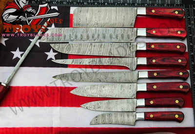 Beautiful Custom Handmade Damascus kitchen knives - Troy Blades