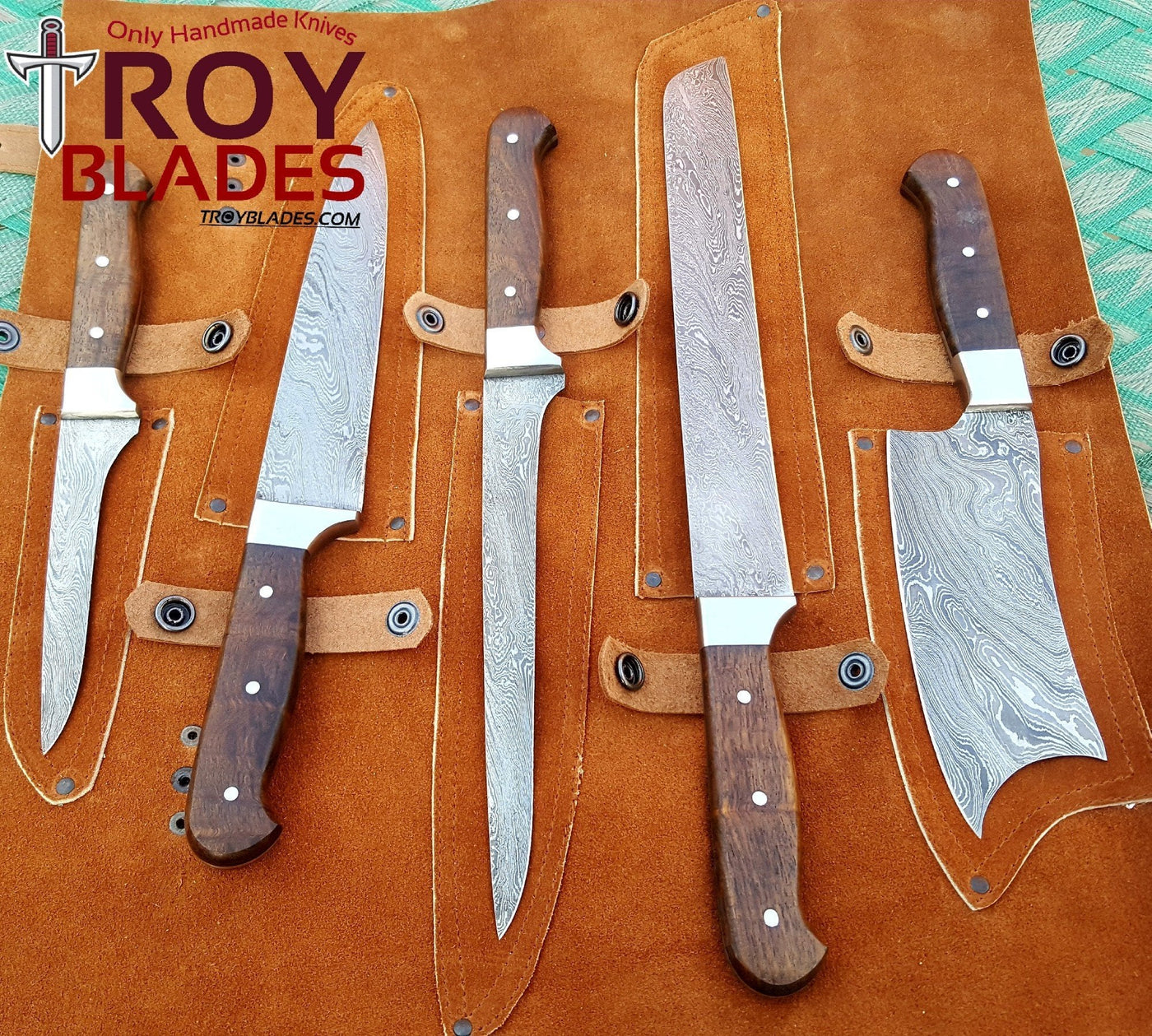 Custom Handmade Damascus Chef knives set - Troy Blades