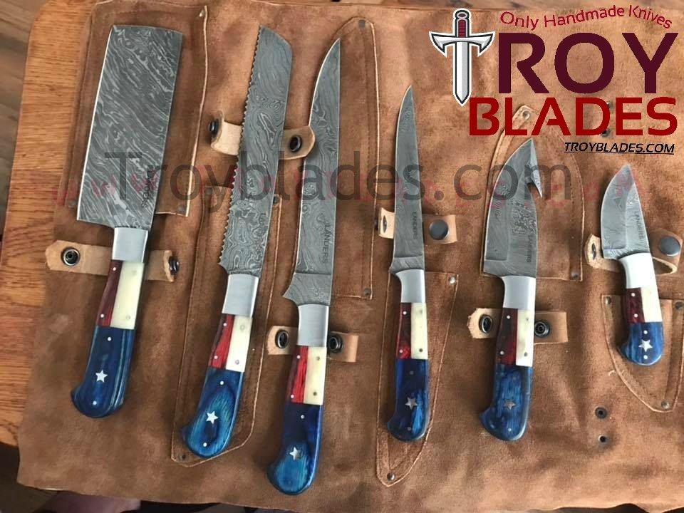 Custom Handmade Damascus Texas Flag kitchen/huntin - Troy Blades