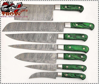 Custom hand made Damascus steel kitchen knives set - Troy Blades