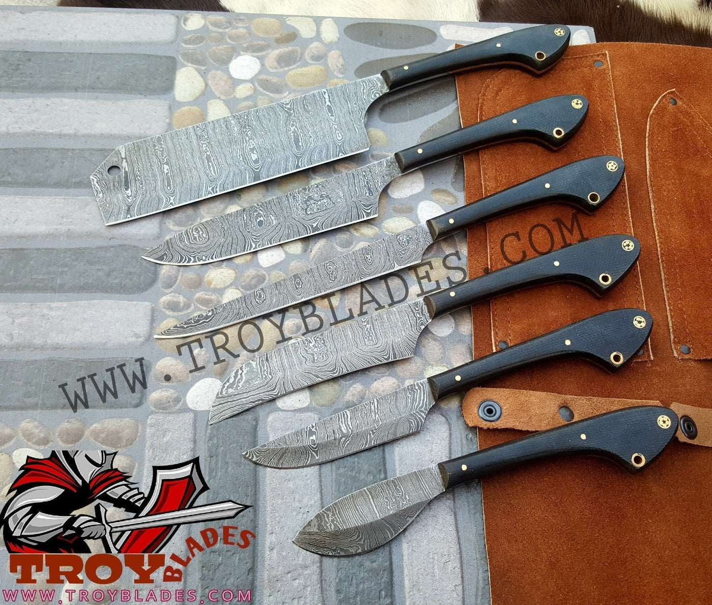 New Custom Handmade Damascus kitchen/BBQ knives set - Troy Blades