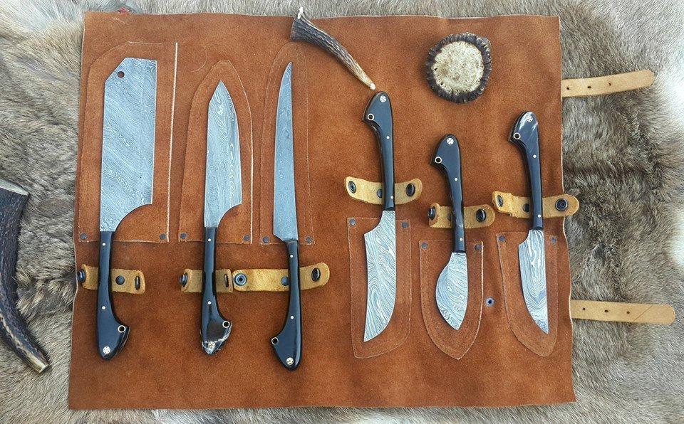 Custom hand made Damascus steel kitchen knives set - Troy Blades