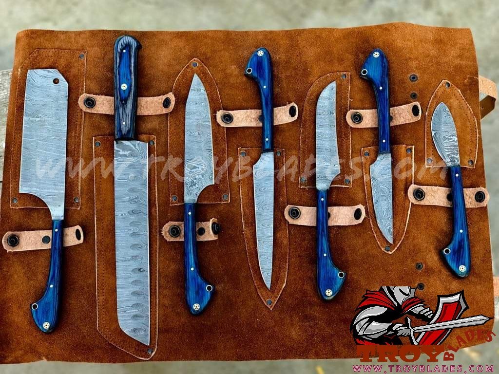 Custom handmade kitchen/BBQ knives set - Troy Blades