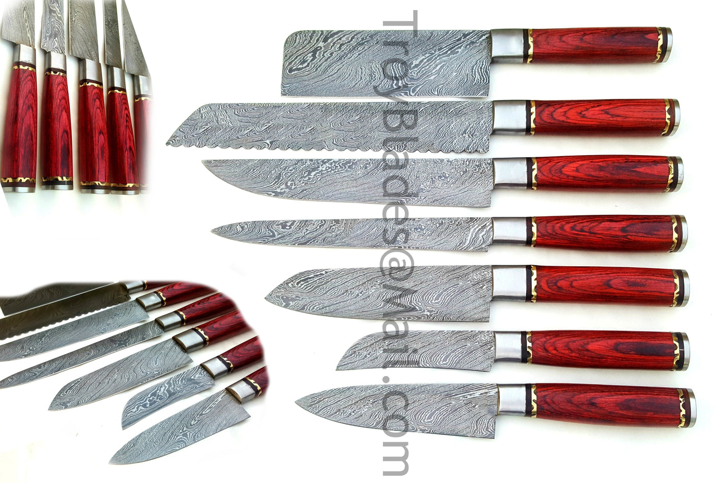 Custom hand made Damascus steel kitchen knives set #1082 - Troy Blades