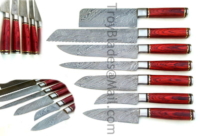 Custom hand made Damascus steel kitchen knives set #1082 - Troy Blades
