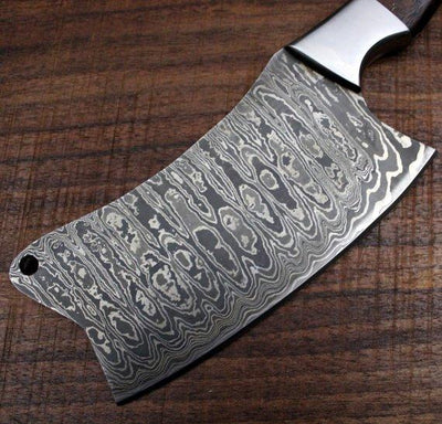 Heavy Duty Damascus Cleaver with Black Walnut Scales - 9.5" - Troy Blades
