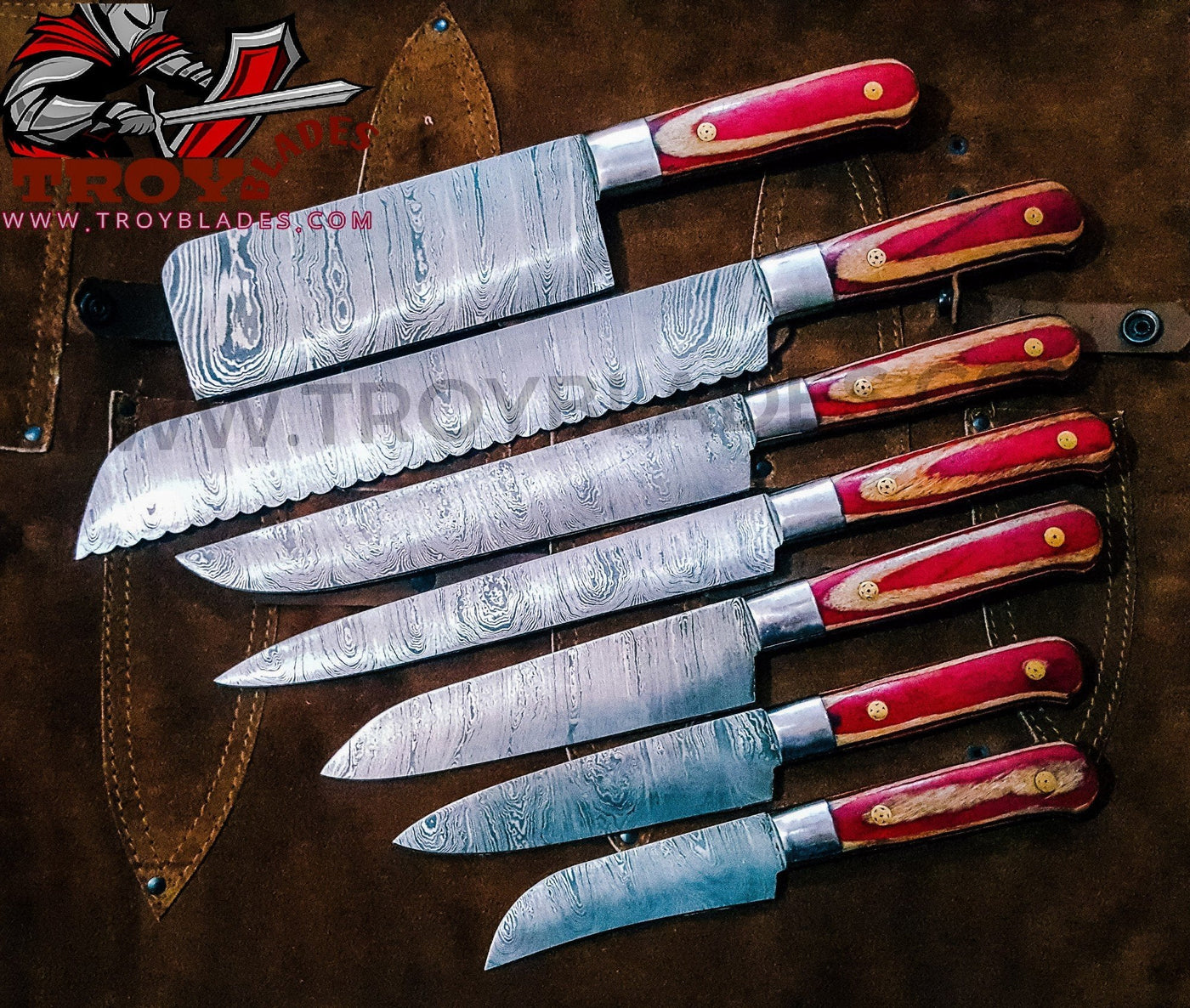 Beautiful Custom Handmade Damascus kitchen knives - Troy Blades