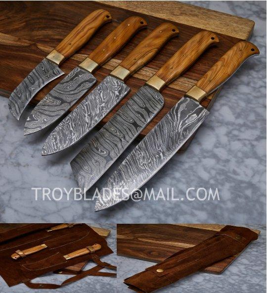 ﻿Handmade Damascus Kitchen Knives Set - Troy Blades