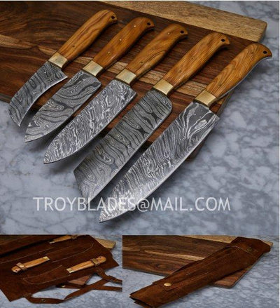 ﻿Handmade Damascus Kitchen Knives Set - Troy Blades