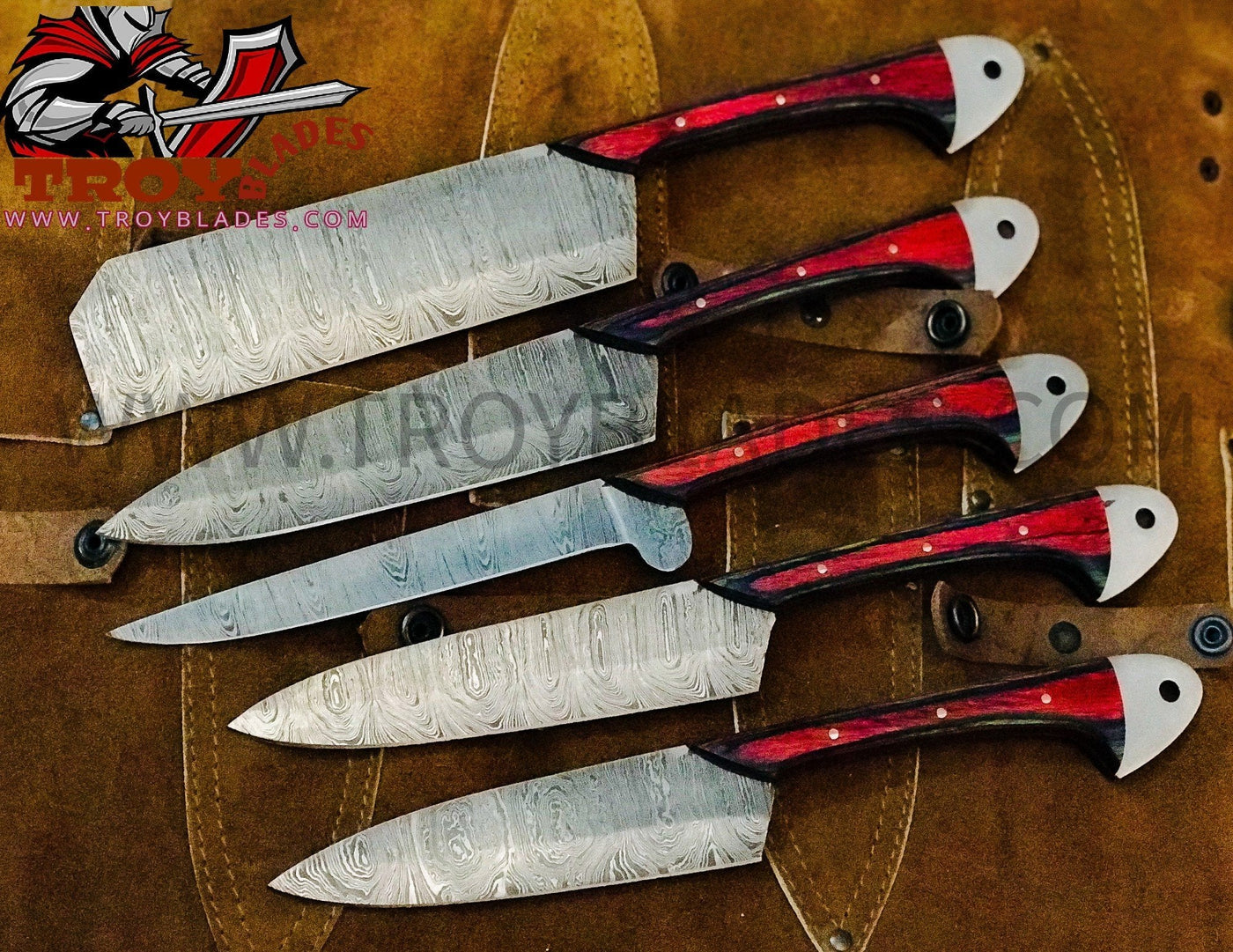 Custom handmade Damascus kitchen/BBQ knives set - Troy Blades