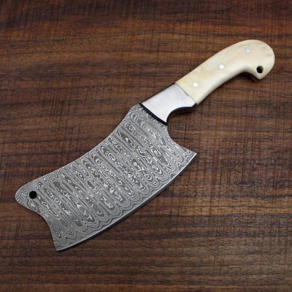 Heavy Duty Damascus Cleaver with Camel Bone Scales - 9.5" - Troy Blades